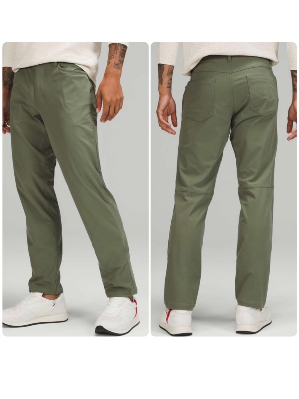 Lululemon Mens ABC Pant Classic Warpstreme Olive Green Twill Trousers Size 32